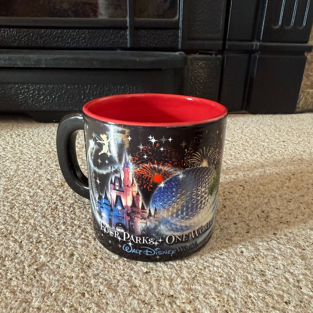 Disney Black and Red Mug with Fireworks Design